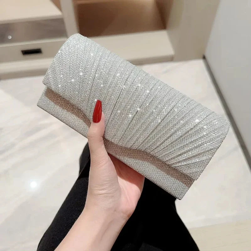 Wedding Party Handbag Ladies Glitter Silver Clutch Bag Envelope Evening Bag Fashion Elegant Long Purse Women Chain Shoulder Bags