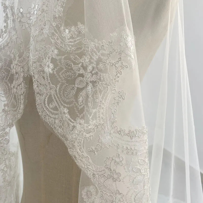 Real Photos White/Ivory Cathedral Wedding Veil 3M One Layer Lace Beads Mantilla Bridal Veils Wedding Accessories Veu De Noiva