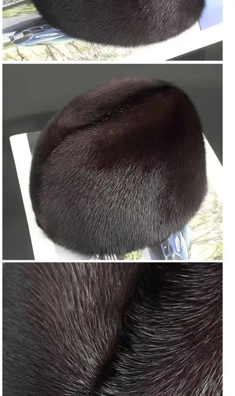 Winter Keep Warm Brown Hats Beret For Men Elegant Fashion Thick Fur Caps Black Bonnet Wool Europe and America Style
