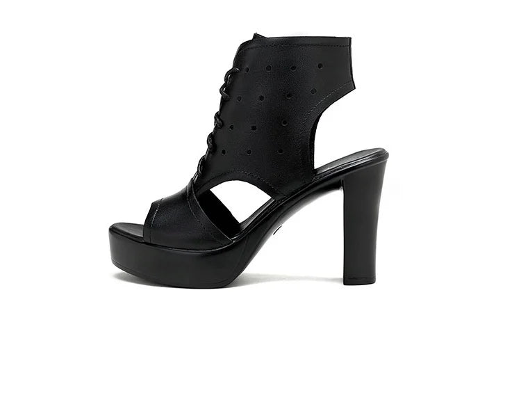 8cm 10cm Small Size 32-43 Fashion Black Block High Heels Gladiator Sandals 2024 Women's Platform Shoes for Office Model Mom