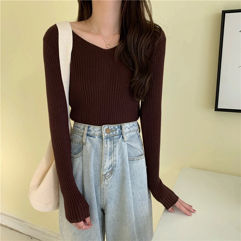 Casual Long Sleeve Knitted Pullover 2025 Autumn Winter Women Sweaters Femme Basic Solid Jersey Tops Fashion Clothes