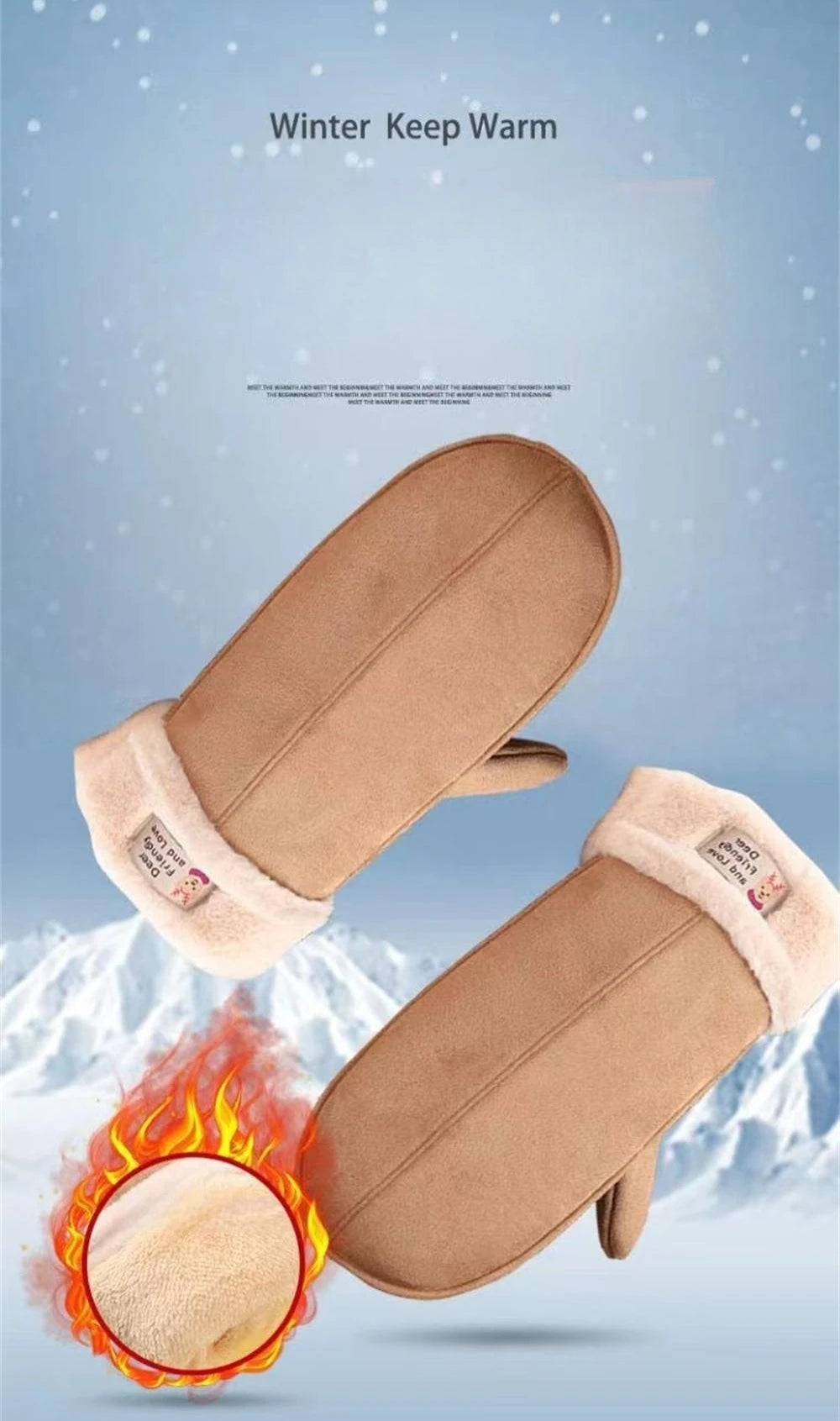Women's Suede Plush Hanging Neck Gloves Winter Warm Windproof Gloves Outdoor Skiing Cold-Proof Student Mittens Christmas Gift