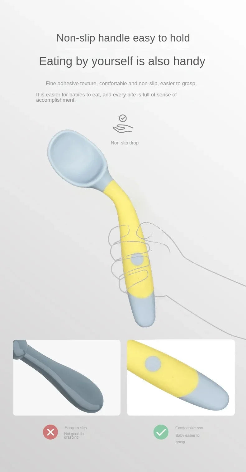 Baby Children Spoon Fork Set Soft Bendable Silicone Scoop Fork Kit Tableware Toddler Training Feeding Cutlery Utensils Tableware