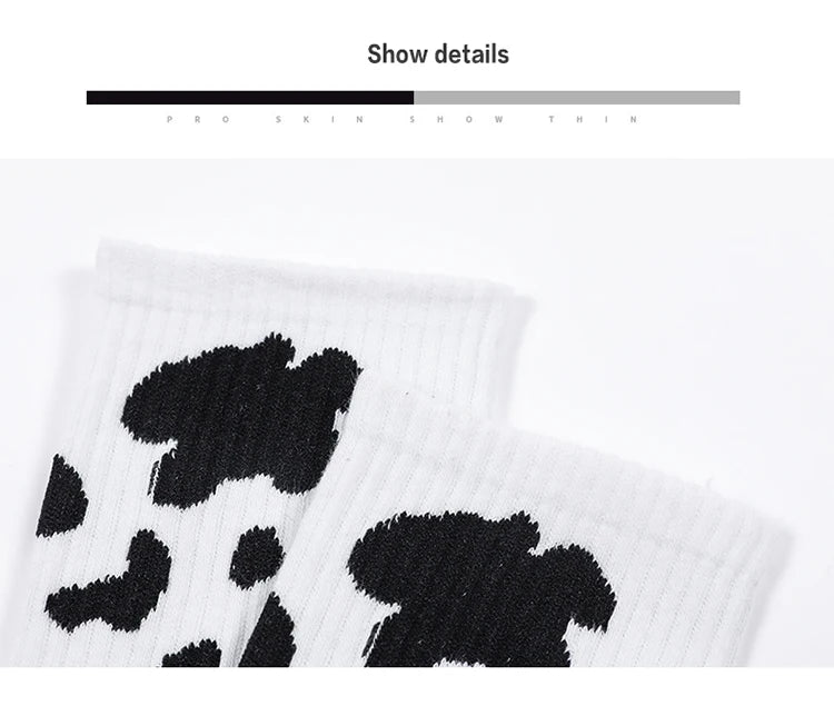 Cute Cow Print Socks for Women White Black Funny Cartoon Animals Sock Girls on Sale Fashion Casual Streetwear Skateboard