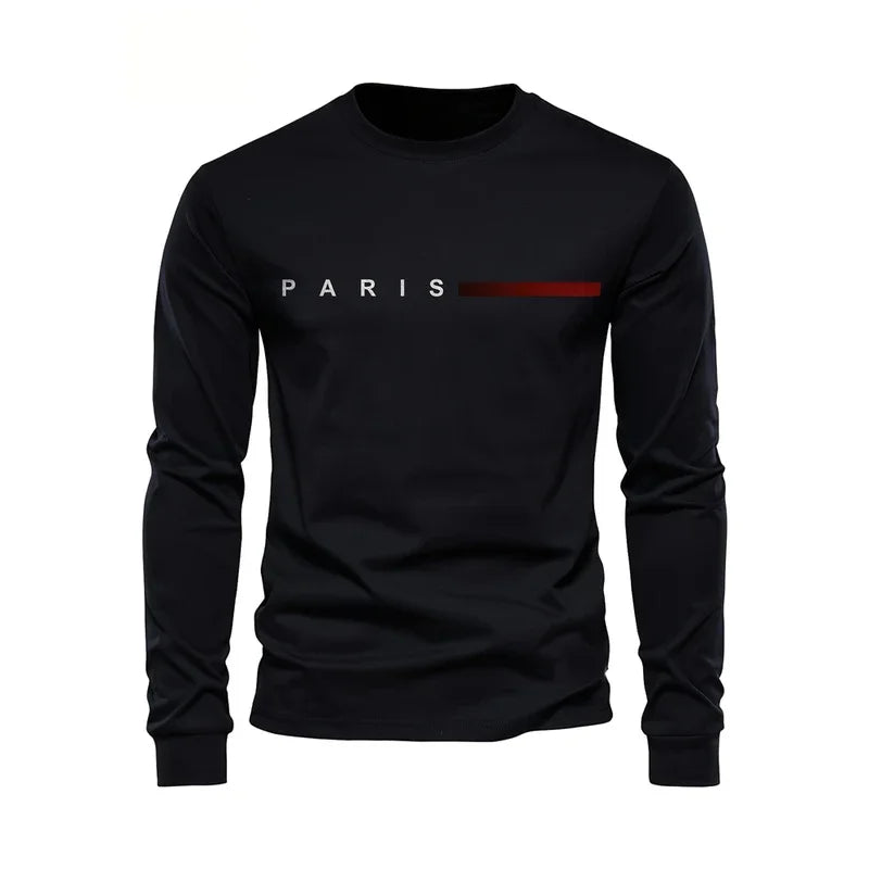 2025 New Spring Men Round Neck Casual Street Style Clothing Loose Fashion Sweatshirt Letter Pattern Creative Long Sleeve T-Shirt