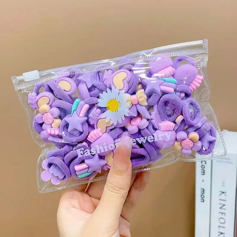10/20Pcs Cute Cartoon Elastic Hair Bands for Girls – Soft, No-Damage Mini Scrunchies, Kids Hair Ties Accessories