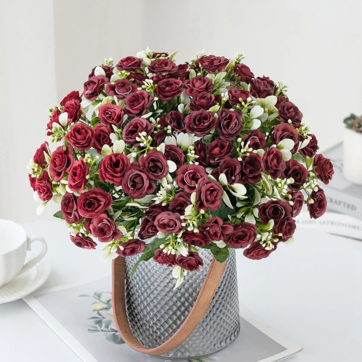 Artificial Flowers Silk Rose Wedding Bridal Bouquet Home Table Outdoor Garden Archway Ultraviolet Proof DIY Gift Room Decoration