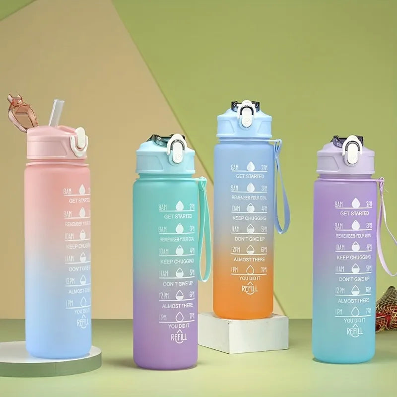 900ml Leakproof Water Bottles with Times To Drink and Straw Motivational Drinking Sports Water Bottle for Fitnes Gym Outdoor