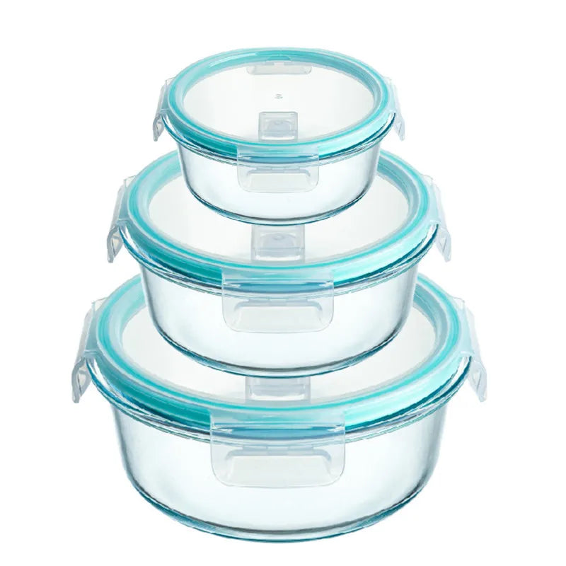 High Borosilicate Glass Lunch Box Microwave Heating Sealed Bento Boxes Refrigerator Freezer Box Fresh-keeping Soup Bowls
