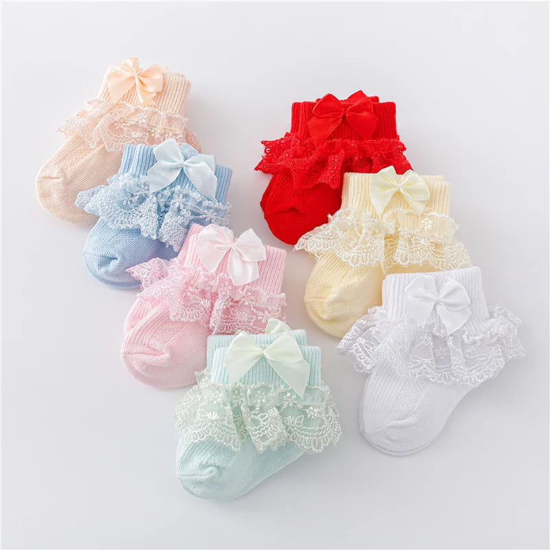 Lawadka 0-24Month Newborn Baby Socks For Girls Cotton Lace Infant Girls Sock Princess Bow Toddler Baby Girls Socks Spring 2024