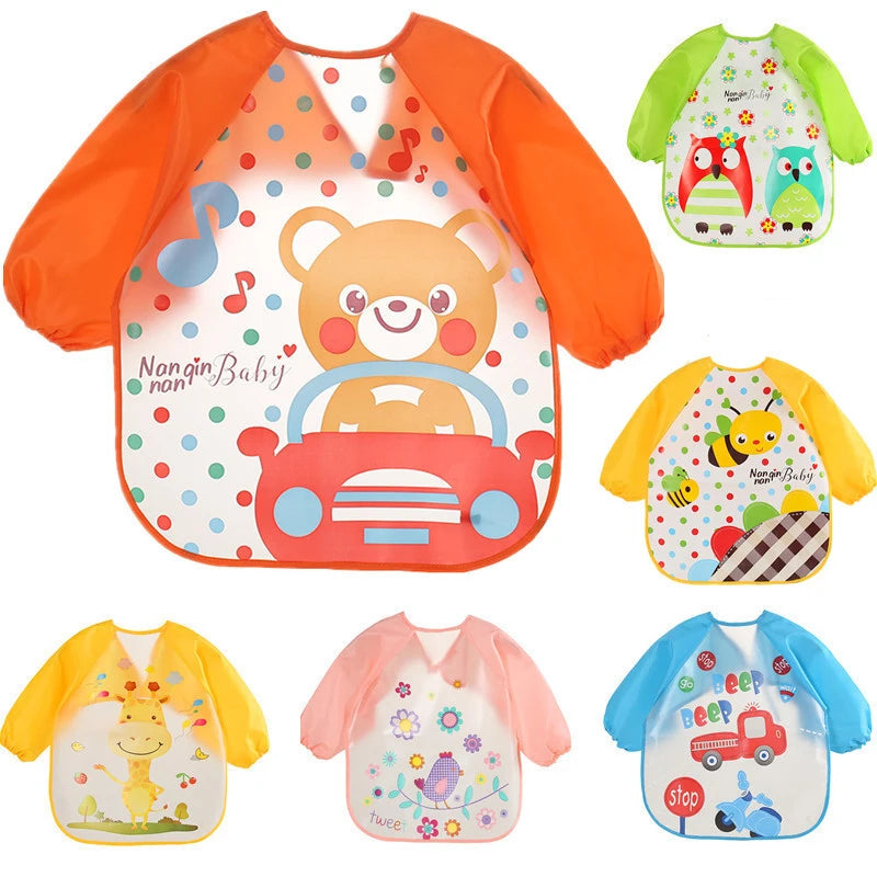 0-3 Years Baby EVA Waterproof Anti-dirty Bib Long Sleeve Strap Coat Dirt Proof Soft Feeding Bib Cute Cartoon Pattern Burp Cloths