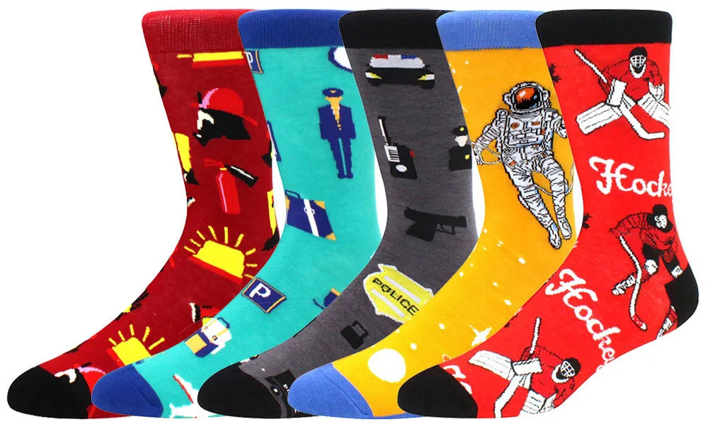 5 Pairs Men Middle Tube Socks Fun Casual Business Socks Colorful Halloween Animal Vintage Happy Woman Cotton Socks