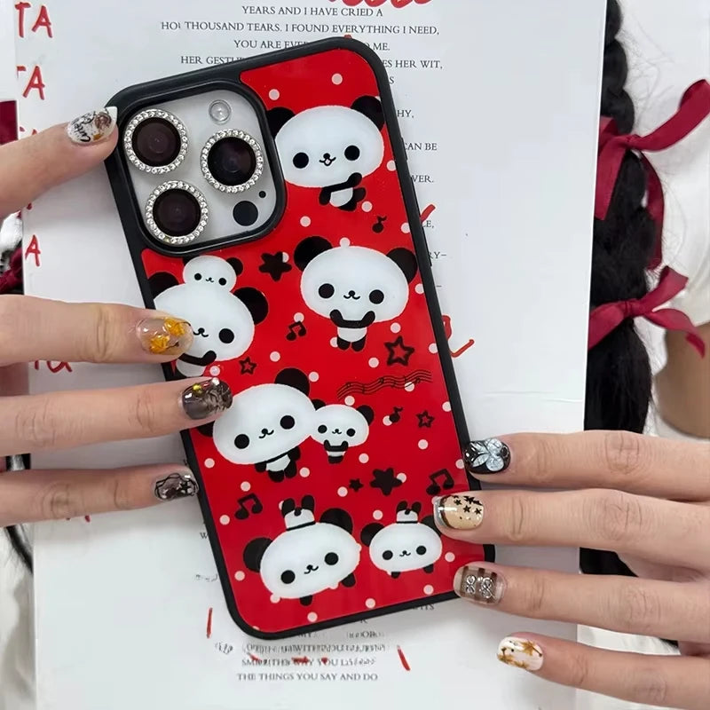 Kawaii Small Panda Star Polka Dot Cute Phone Case For iPhone 16 Pro Max 15 14 Plus 13 12 11 Pro Shockproof Silicone Back Cover