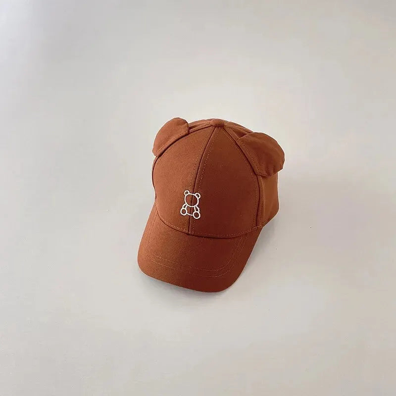 Cartoon Bear Baby Baseball Cap Cute Solid Color Toddler Sun Hat with Ears Summer Adjustable Kids Boy Girl Peaked Cap