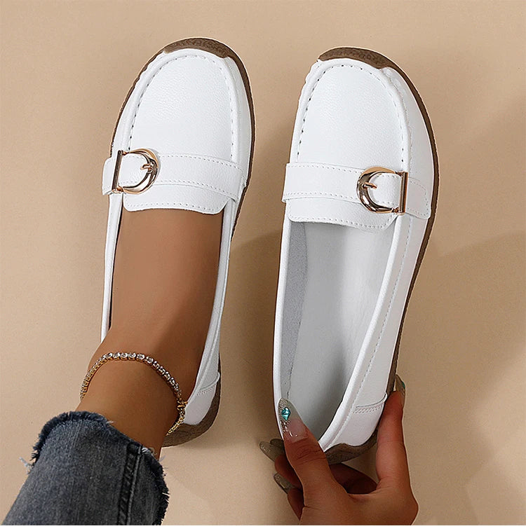 Woman Shoes 2025 New Low Heels Casual White Shoes Women's Loafers Slip On Elegant Flat Heel Zapatos De Mujer Soft Leather Flats