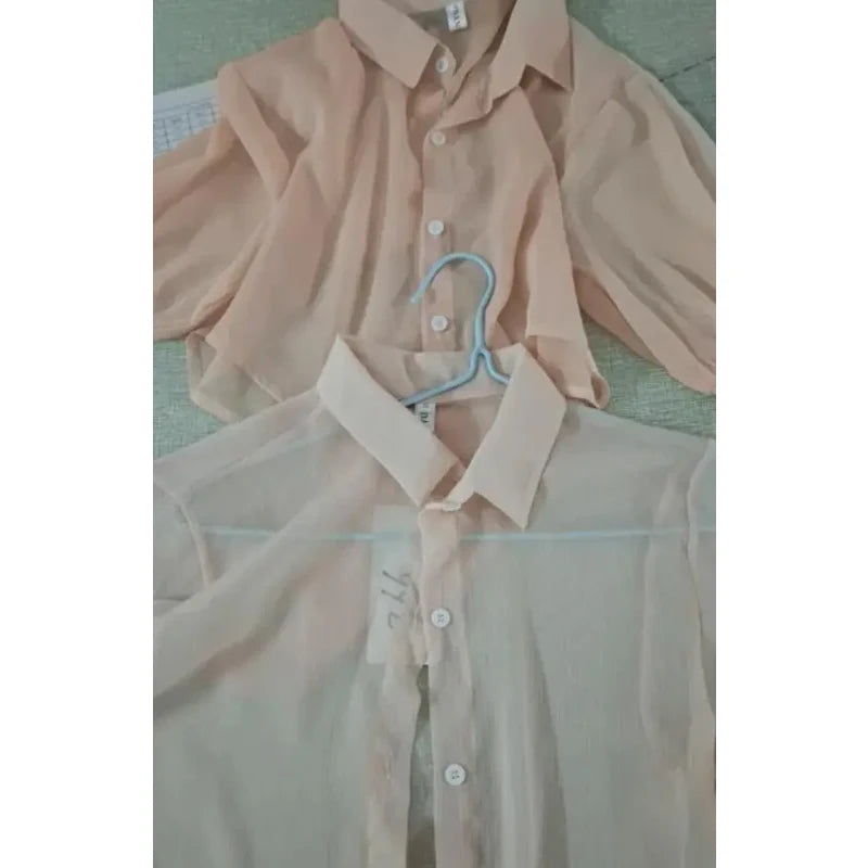 Women Summer Bat Half Sleeve Chiffon Shirt Casual Loose Button Hollow White Clothes Elegant Solid Color Tied Waist Blouse 9776