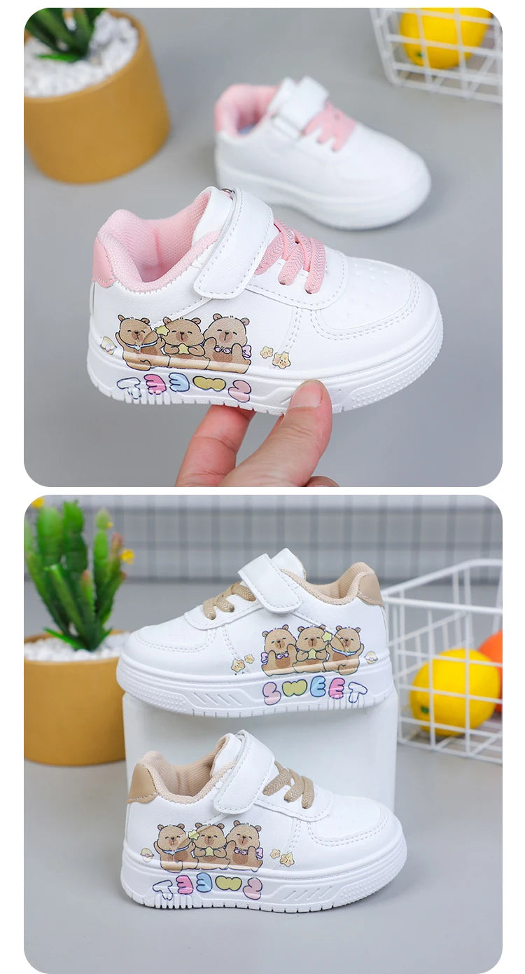 Hot Kids Girls Shoes New Children Sneakers Boys Girls Capybara Cartoon Print Casual Sport Shoe Student White Sweet Toddler Shoes