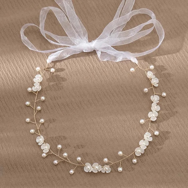 Elegant Flower Pearl Wreath Headband Bride Wedding Dress Accessories Garland Headdress Bride Hair Band Hairvine Wedding Jewelry