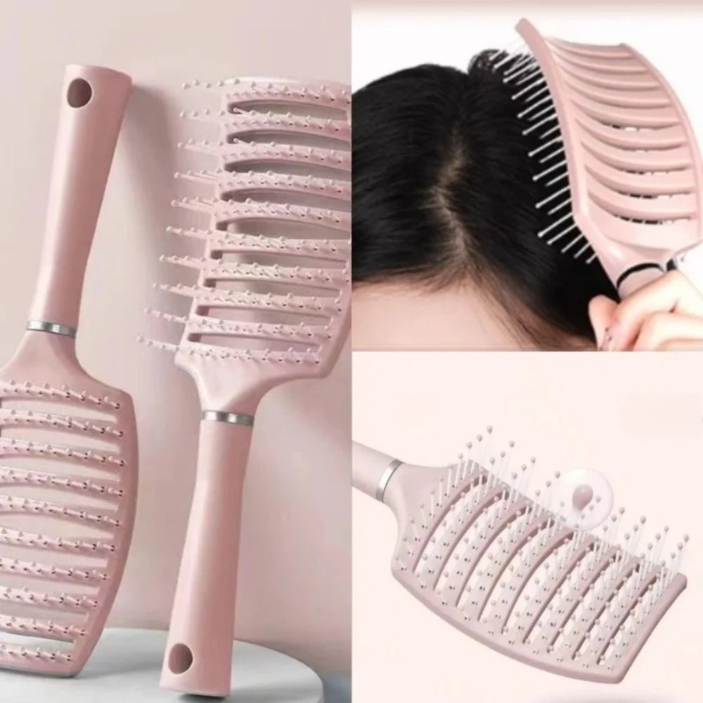 Hairdressing Wide Tooth Hair Comb Wet Curly Massage Brush Gentle Pink Hollow Scalp Massage Comb Barber Styling Hairdressing Tool
