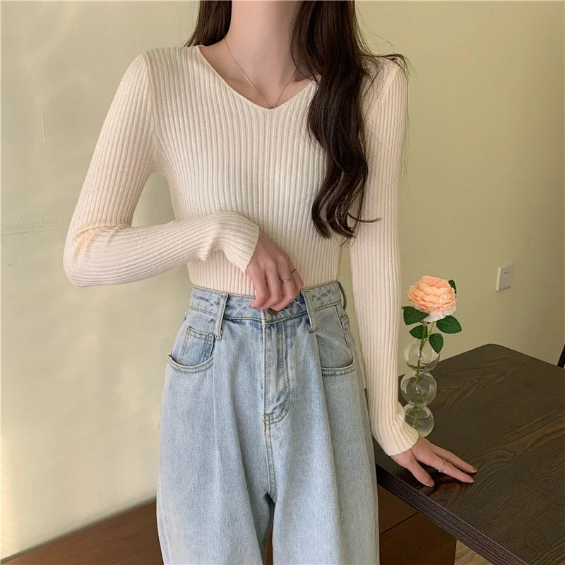 Casual Long Sleeve Knitted Pullover 2025 Autumn Winter Women Sweaters Femme Basic Solid Jersey Tops Fashion Clothes