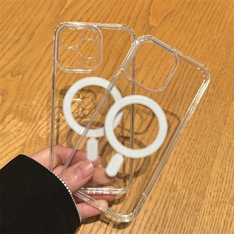 Strong Magnetic Magsafe Wireless Charging Case For iPhone 16 16E 15 14 13 12 11 Pro Max Plus Mini Hard Acrylic Silicone Cover