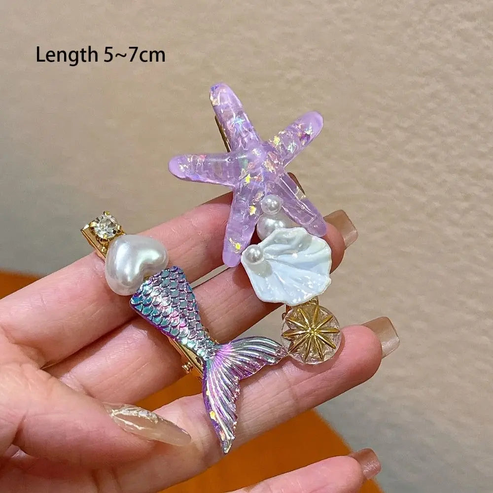 1/5Pcs Shell Starfish Hair Clips Ocean Series Mermaid Hairpins Girls Summer Beach Bang Clip Princess Barrette Hair Accessories