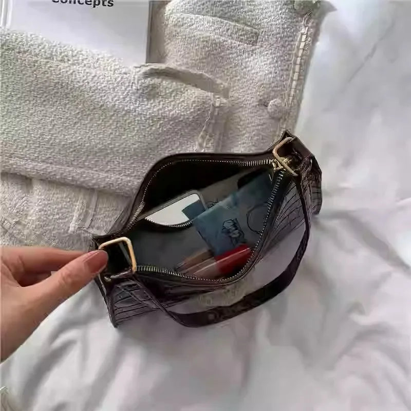 Fashion PU Leather Bags for Women Alligator Pattern Armpit Handbag Female Small Underarm Messenger Bag Purses and Handbags