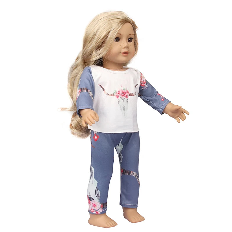 Doll Clothes Pajamas  For 43cm Baby New Born&American 18 Inch Girl Doll Unicorn Shark Cartoon Clothes Suit For Generation Doll