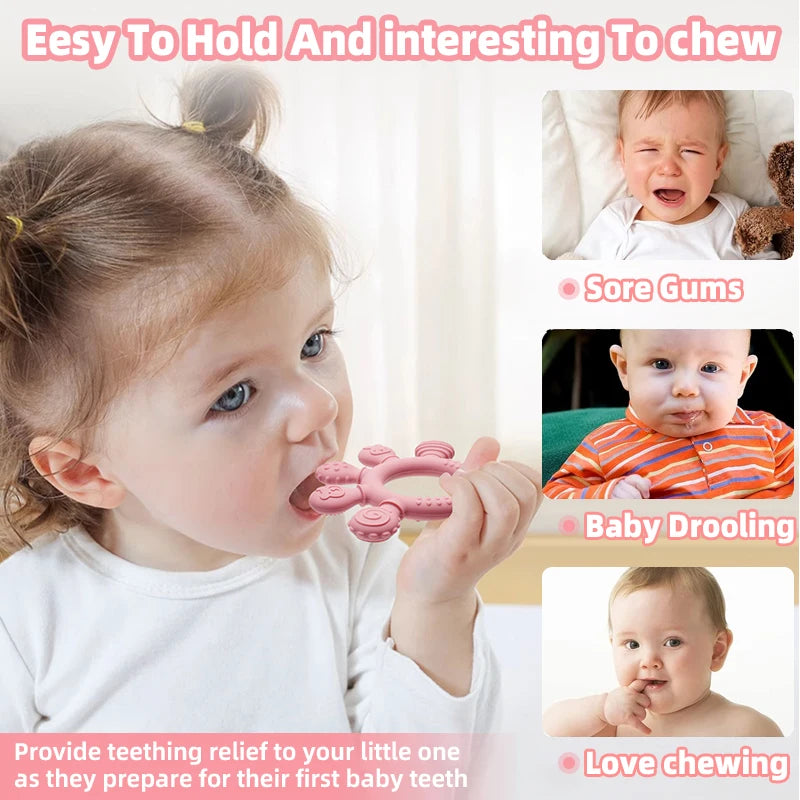 New hand multicolor Silicone Baby Ring Teether Anxiety Teething Toys 0-12 Months Chew Beads Sensory Gum Relief Soother Baby