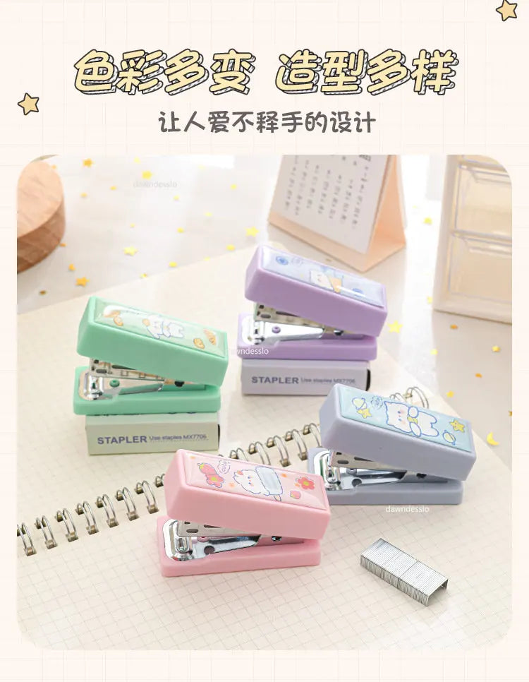 Mini Stapler Set with Staples Cute Rabbit Bear Paper Binder Stationery Office Binding Tools School Supplies