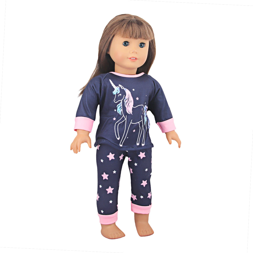 Doll Clothes Pajamas  For 43cm Baby New Born&American 18 Inch Girl Doll Unicorn Shark Cartoon Clothes Suit For Generation Doll
