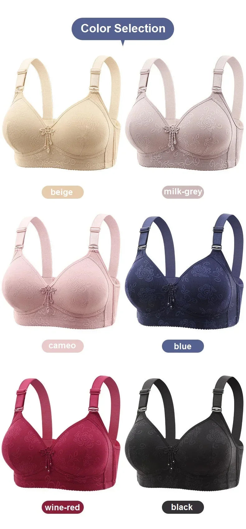 New Women Mom Bra Large Size Thin Cup Elderly Women Female Full-cup Brassiere Non-magnetic Non-steel Ring Ladies Mom Underwear