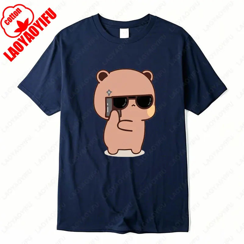 Kawaii Bubu Dudu Couple Shirt Bear Panda Are Spy Love Things Couple Do Tshirt Cute Matching Cotton T-shirt Man Woman Casual Tees