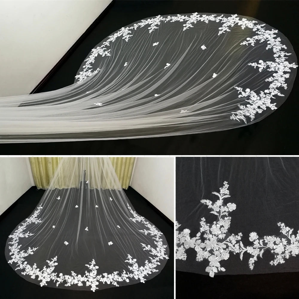 Cathedral wedding Bridal veil Ivory white soft Lace veil with Comb 3m 4m 5m Customized Veil Wedding accessories Veu Velo Noiva