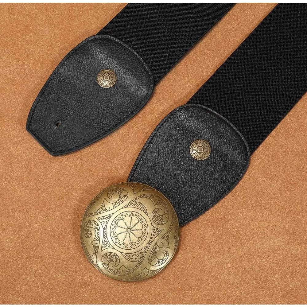Women Wide Elastic Belt Western Buckle Vintage Strecth Waist Belt for Dress