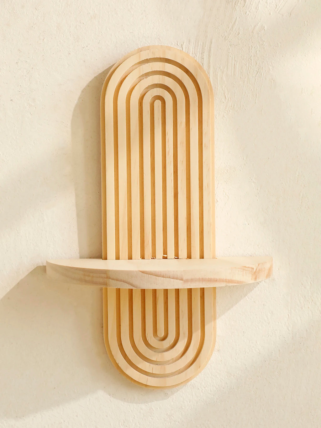 1Pc Boho Style Wooden Wall Shelves - Geometric Wall Mounted Shelves, Natural Wood Finish, Modern Home Decor, Plant Decorative