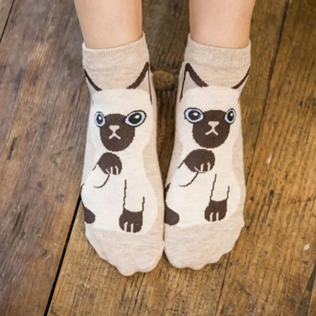5/10 Pairs/Set Women's Cartoon Cute Cat Ankle Socks Breathable Perfect for Everyday Fashion