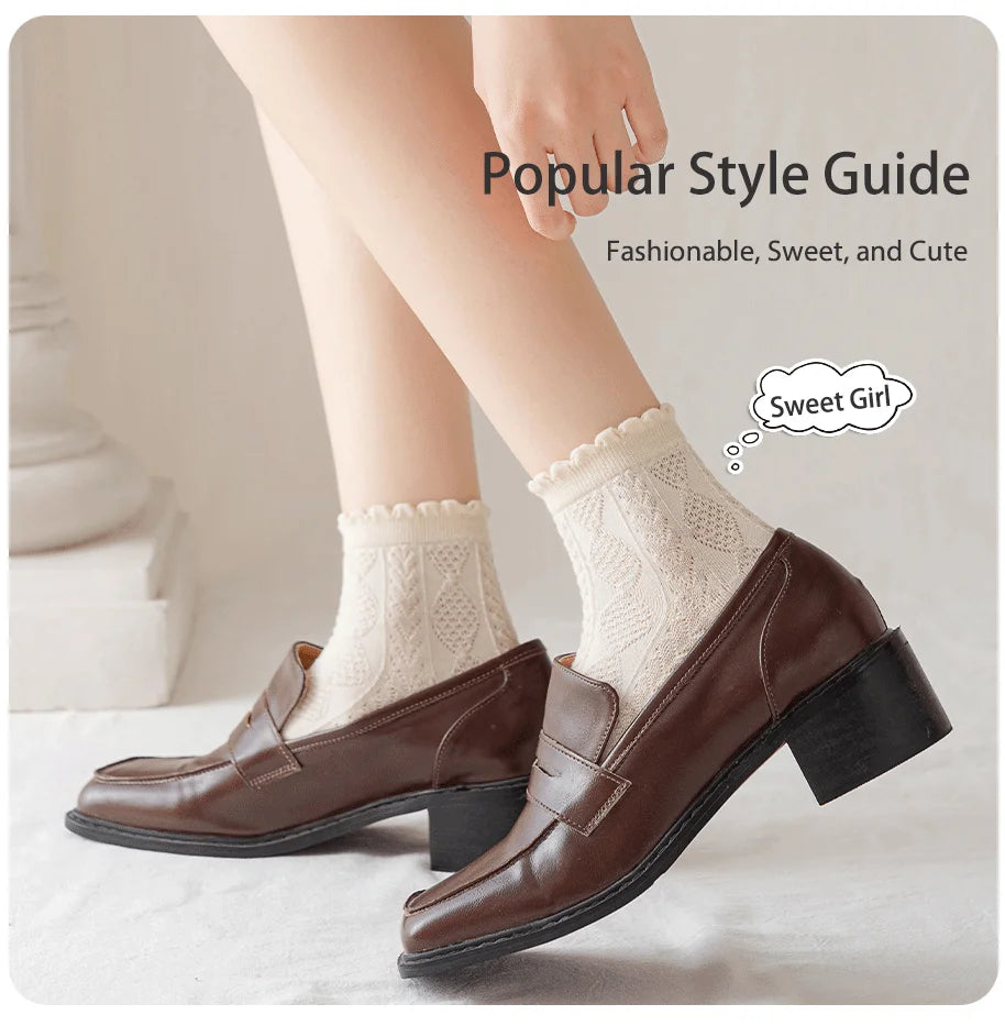 6 Pair Women Is Summer Thin Gradient Solid Cotton Simple Sweet Cute Socks Comfortable Wood Ear Edge Lolita Fashion Wear