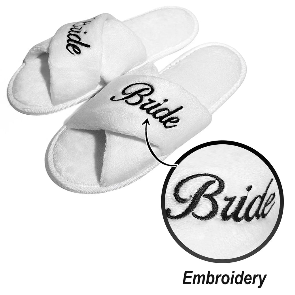 Wedding Party Guests Home Slip-on Letter Print Shoes, For Bride And Bachelorettes Bridal Party Cross Strap Slippers