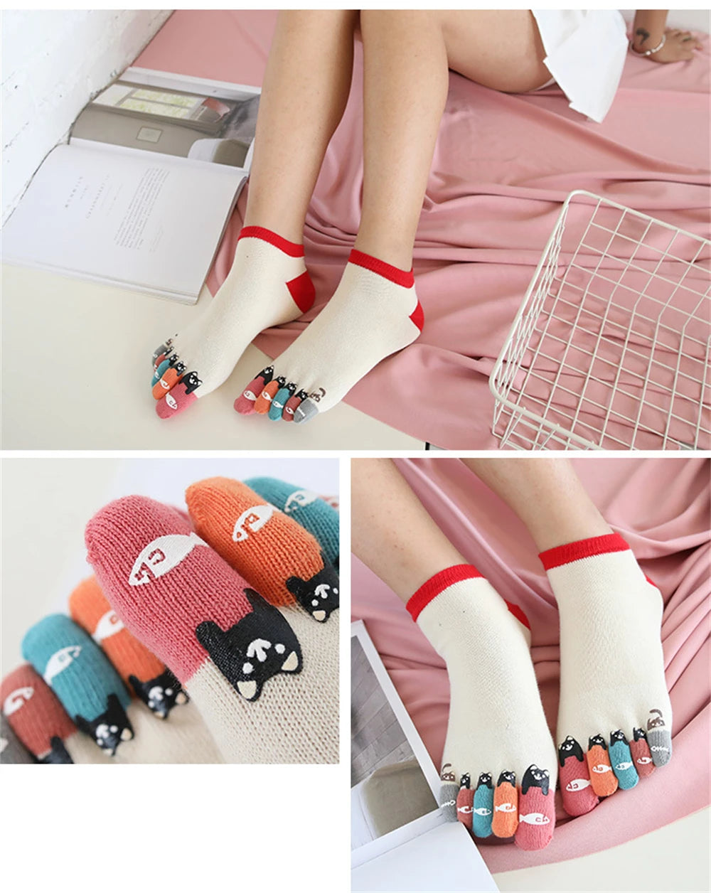 New Chic Funny Cute Cat Fish Colored Five Fingers Split Toes Socks Soft Cotton Christmas Sweet Gift Sokken Dropship