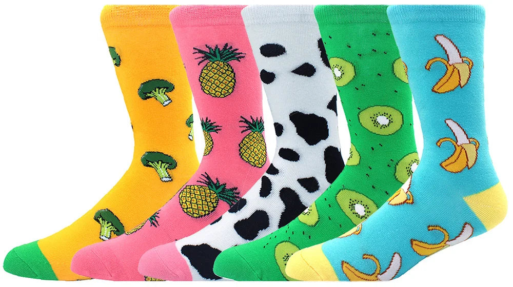 5 Pairs Men Middle Tube Socks Fun Casual Business Socks Colorful Halloween Animal Vintage Happy Woman Cotton Socks
