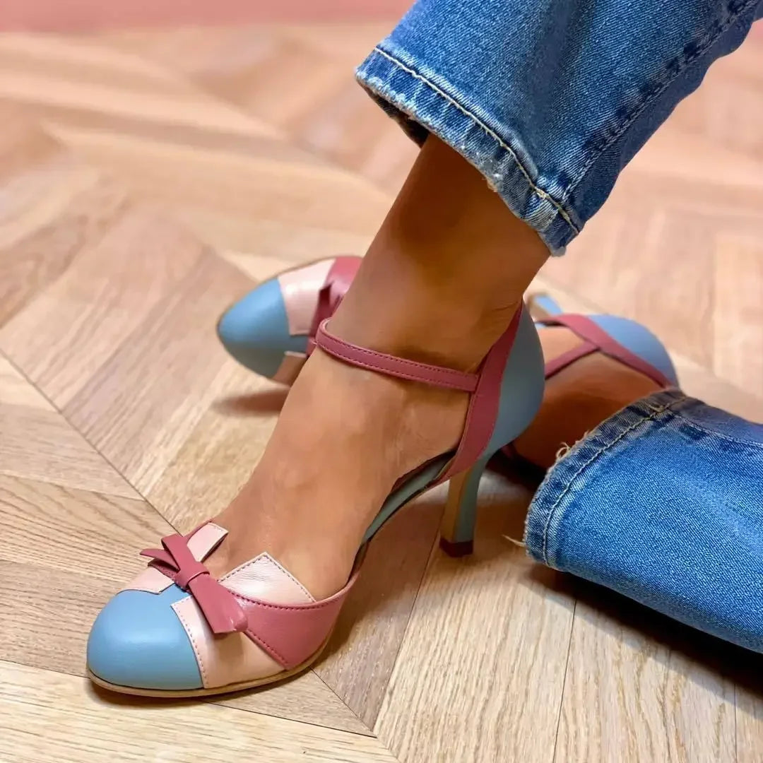 Summer High-heeled Sandals for Women's Fashion Color Blocking Buckle Strap Hollow Sandals Women Shoes Plus Size40-43