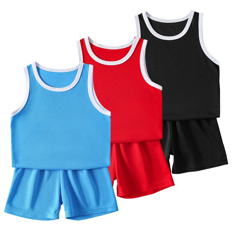 2/4Pcs Summer Children's Quick-drying Sports Suit Boys Casual Ball Sleeveless T-shirt Girls Joker Mixed Color Combination Shorts