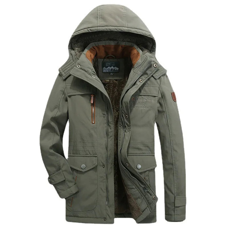 Mens Padded Clothes Velvet Thickened Winter Loose Casual Middle-aged Multi-bag Padded Jackets Cold-resistant Padded Clothes