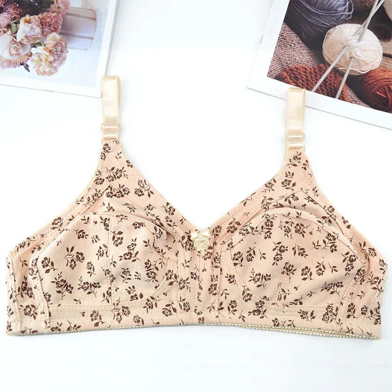 Wireless Soft Cotton Bras For Women Comfortable Underwear Everyday Non Padded Thin Lingerie Floral Brassiere C Cup