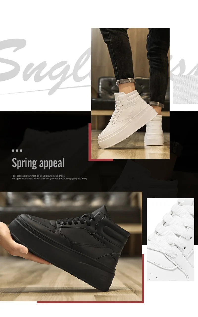 Men's Shoes Spring White Platform Comfortable Casual Shoes Man Trend Anti Slip Sneakers 2025 Fashion Thick Soled Shoes Zapatos