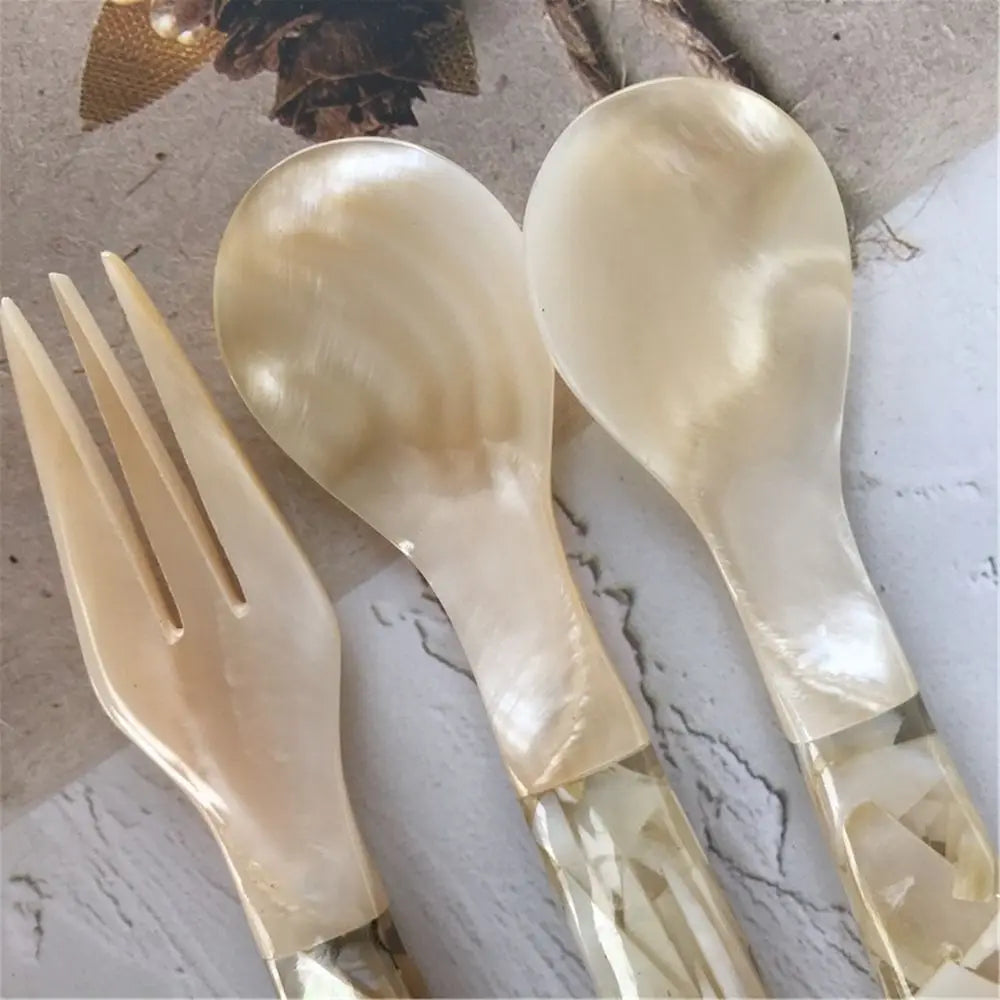 Natural Shell Resin Spoon Fork, Ice Cream Dessert Spoon, Condiment Stirring Spoons, Seasoning Condiment, Kitchen Tool