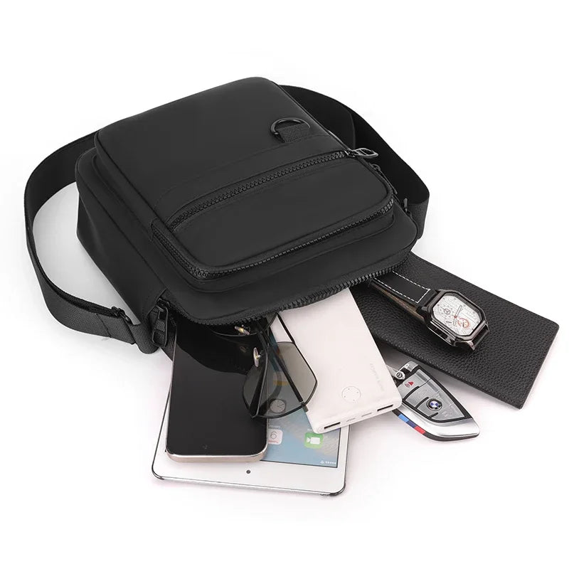 Messenger Sling Bags for Men Casual Oxford Small Zipper Crossbody Pouch Simple Mini Crossbody Phone Bag Male Side Shoulder Bag