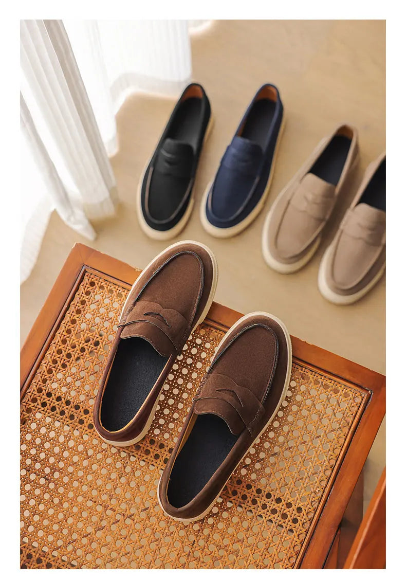 New Suede Leather Mens Loafers Cowhide Slip On Flats Handmade Casual Shoes Leisure Walk Moccasins Outdoor Business