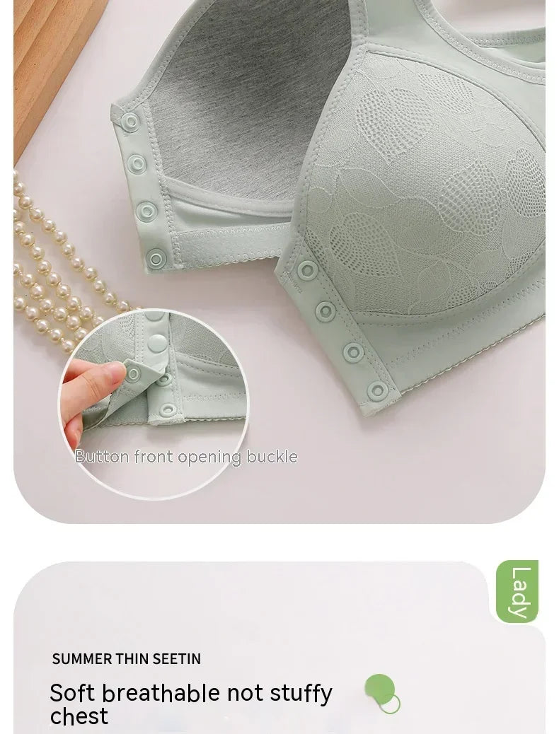 Mother Front Open Buckle Bra Underwear Brassiere Large Size Bra Without Steel Ring Thin Section Vest Type Mom breathable Brassie